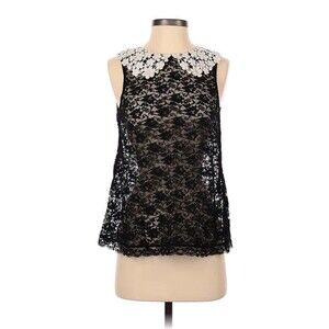 E by Eloise Women Black Sleeveless Blouse Medium Lace Romantic